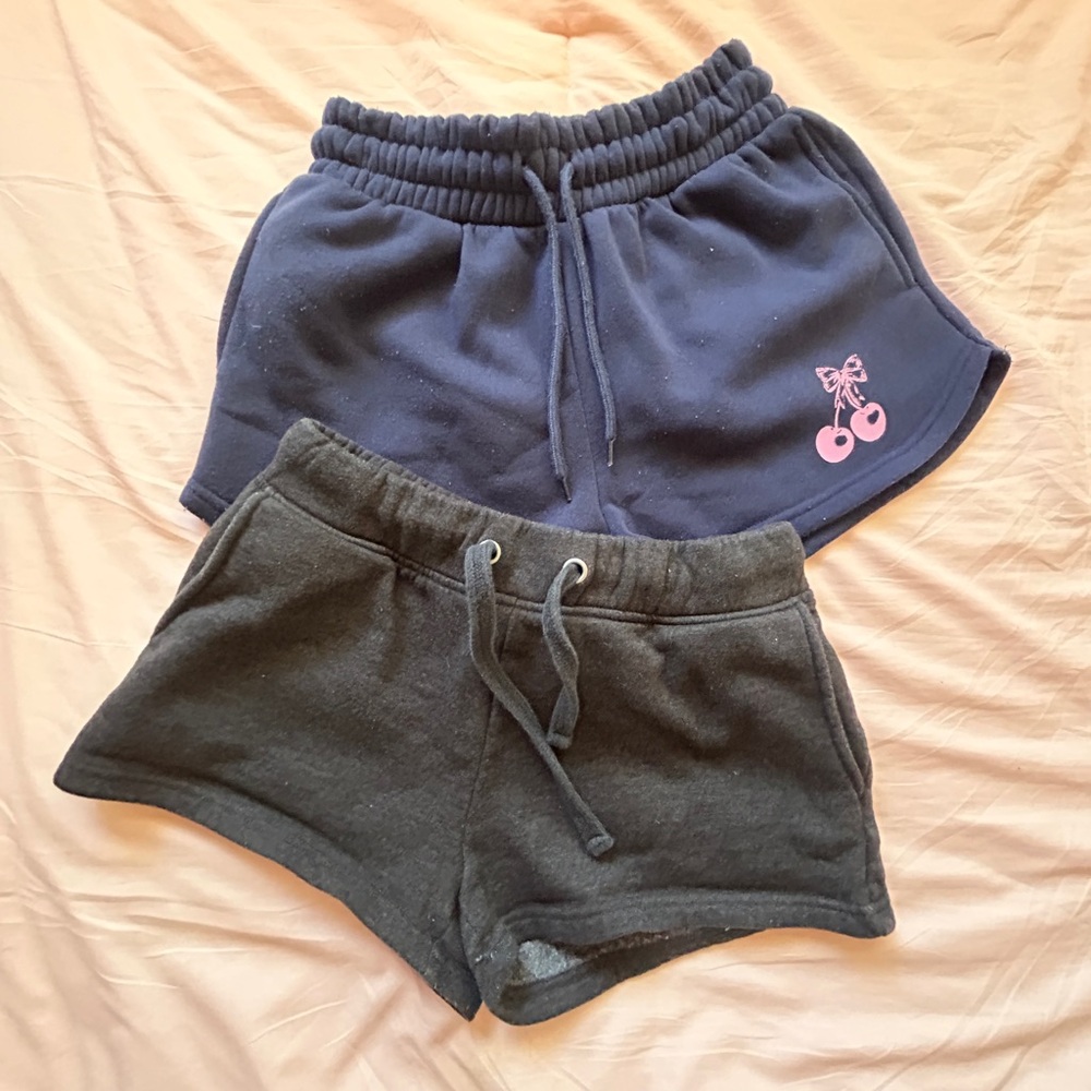 Rosio Navy and Black Athletic Drawstring Shorts with Cherry Accent